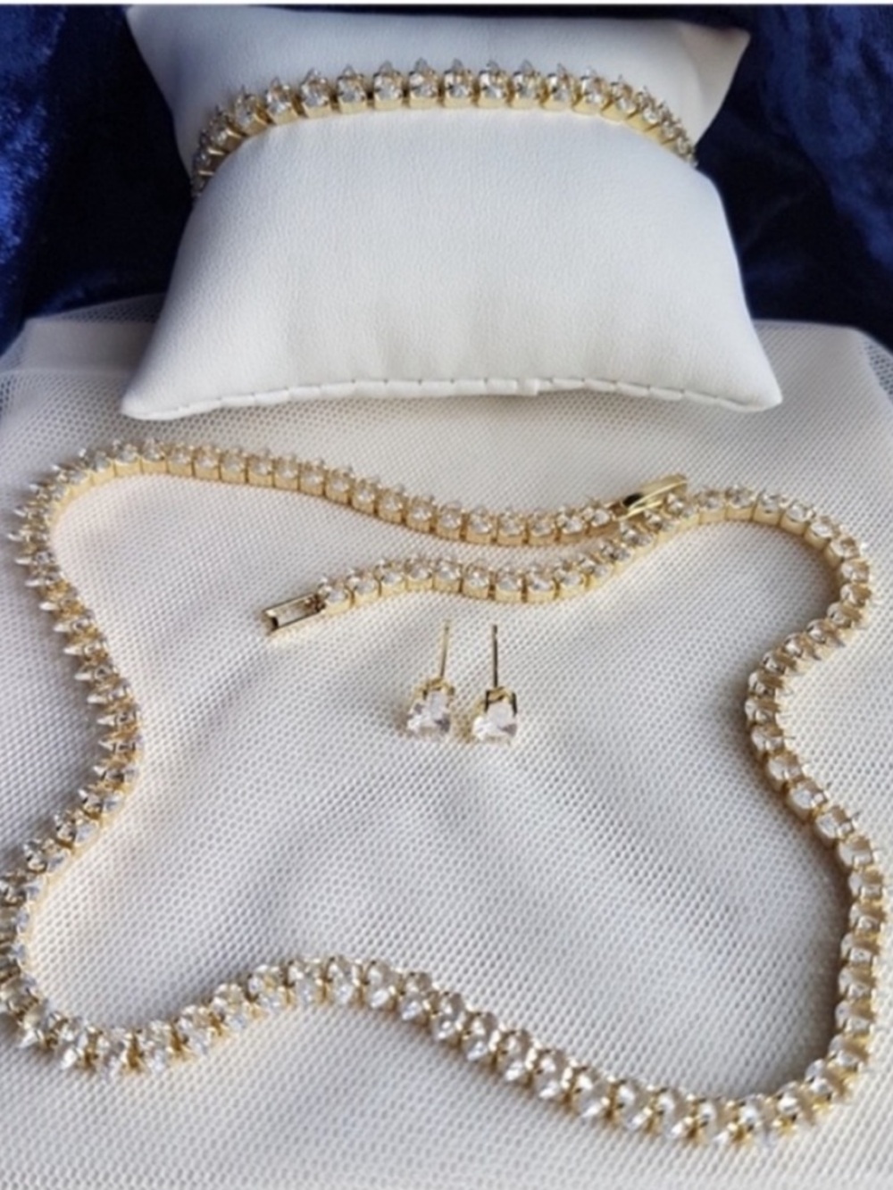 Swarovski Elements Yellow Gold Plated Teardrop Tennis Necklace NEW - Picture 2 of 16